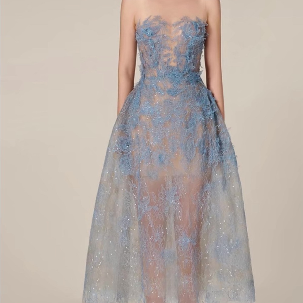 Sislabel Blue Floral Lace Embroidered midi dress